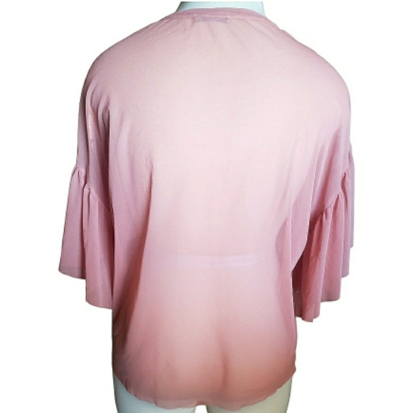 Zara Orange Floral Top Sheer Applique Blouse Bohemian Y2K Cover Up Womens Sz L - Picture 7 of 8